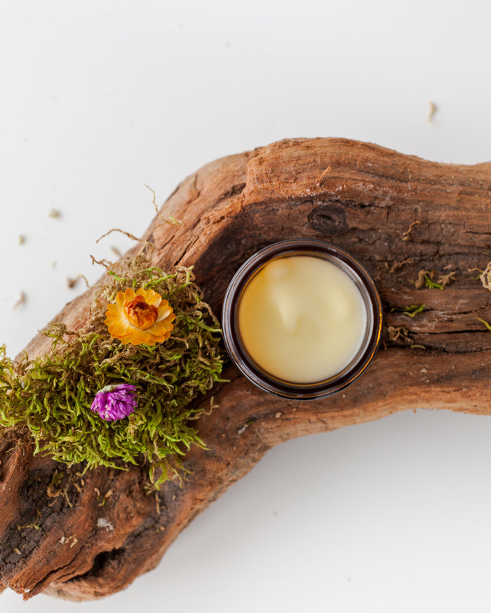 open jar of Fig & Grove's tallow body cream infused with comfrey & calendula.