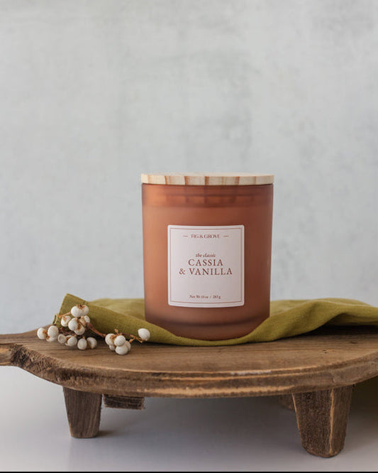 Cassia Vanilla hand poured soy wax candle in glass jar