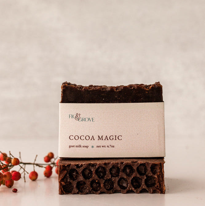 Close-up of Cocoa Magic soap with  coffee tones – Fig & Grove