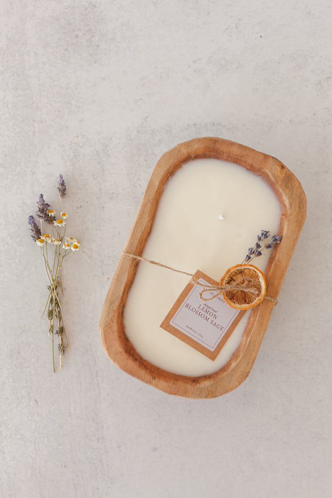 Lemon Blossom Sage soy wax dough bowl candle