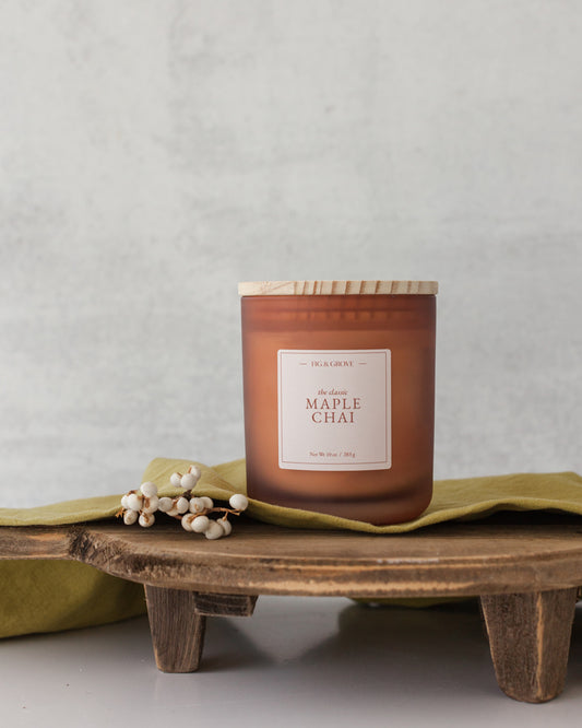 Maple Chai soy candle by Fig & Grove with maple, ginger and chai spice notes
