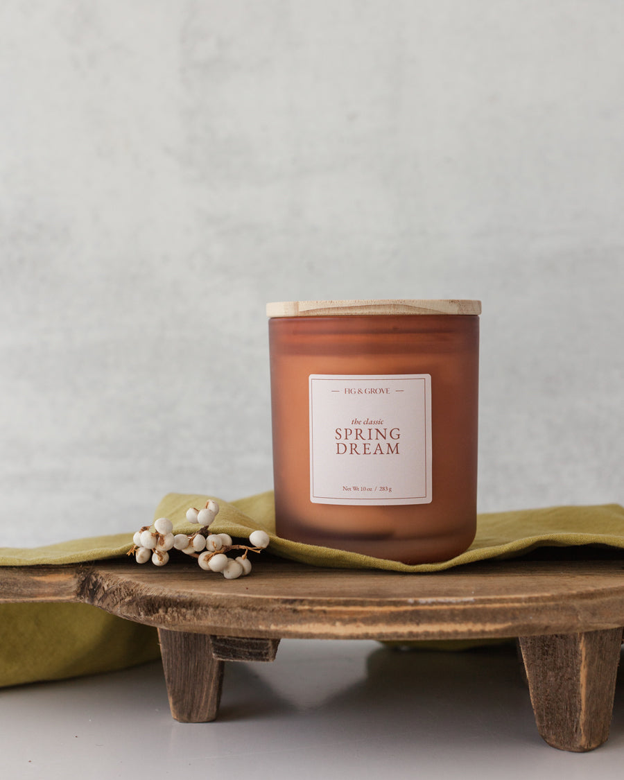 Handmade floral soy candle with rose, orange blossom and amber 