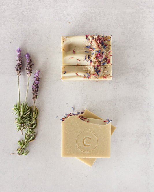 Wild Grove goat milk soap bar with natural texture and creamy lather