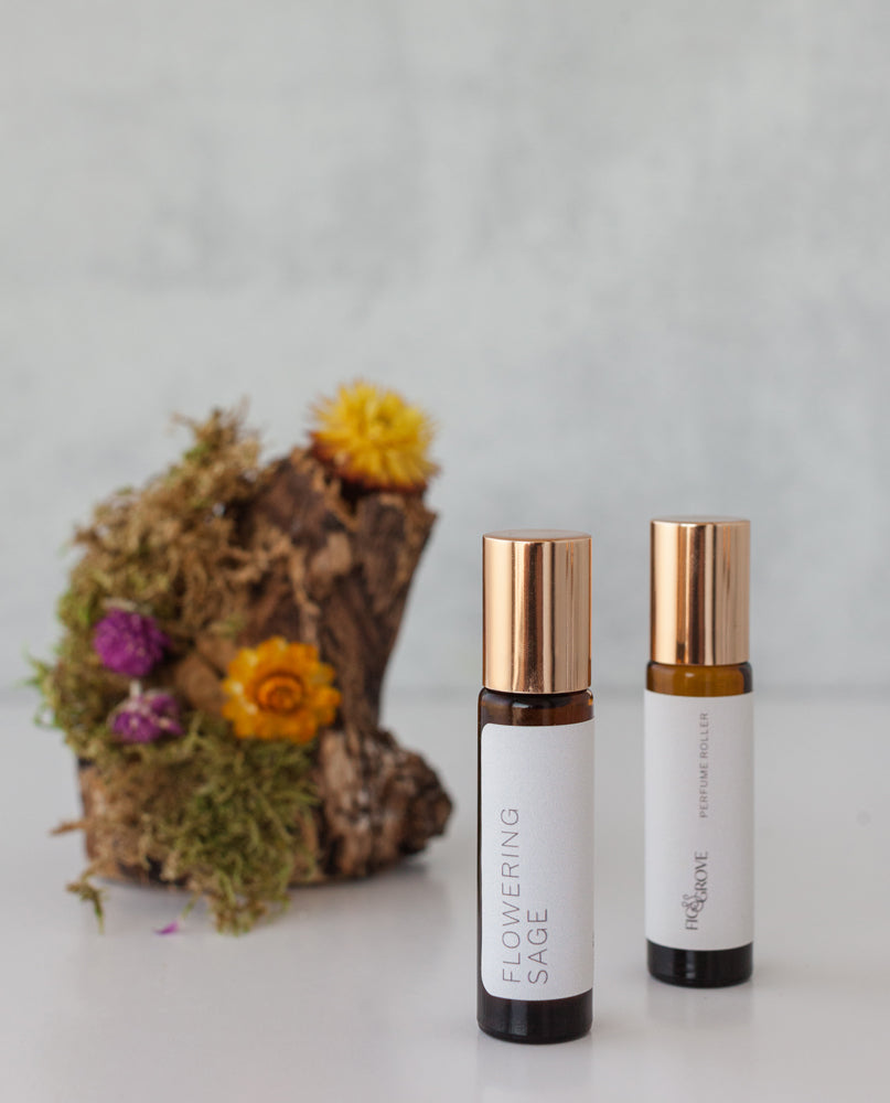 Flowering Sage perfume roller bottle from Fig & Grove made with an essential oil blend