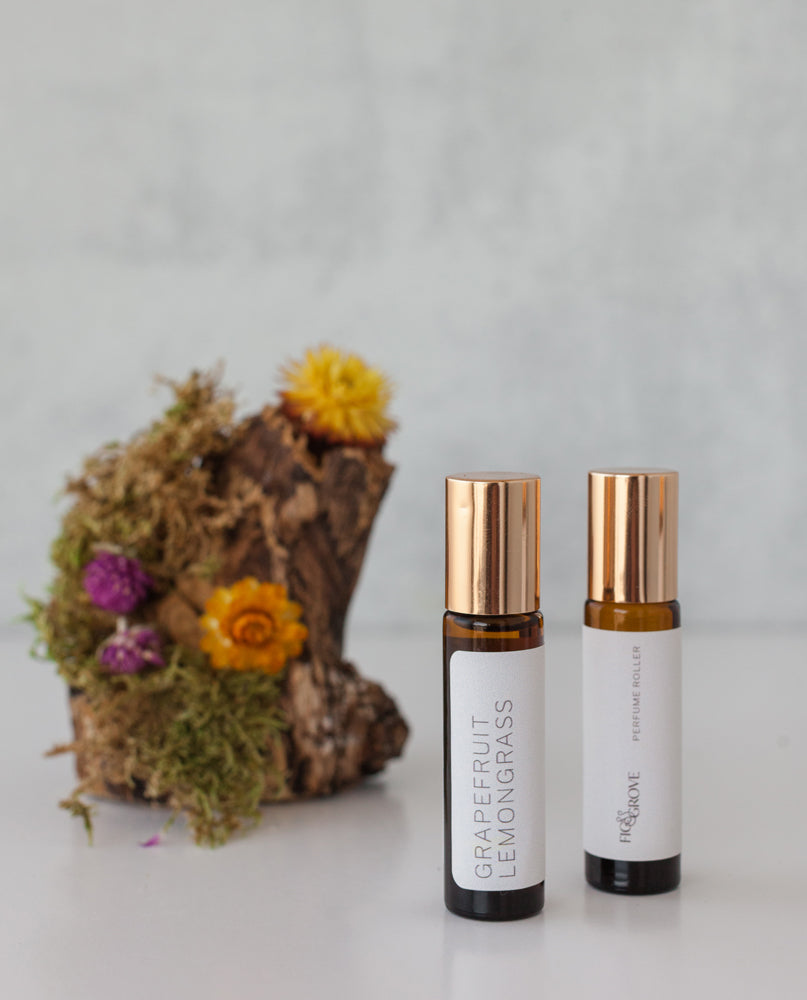 Grapefruit & Lemongrass perfume roller bottle from Fig & Grove made with essential oils